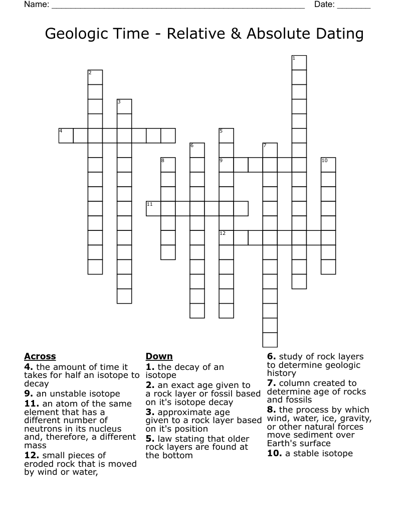 Geologic Time - Relative  & Absolute Dating Crossword