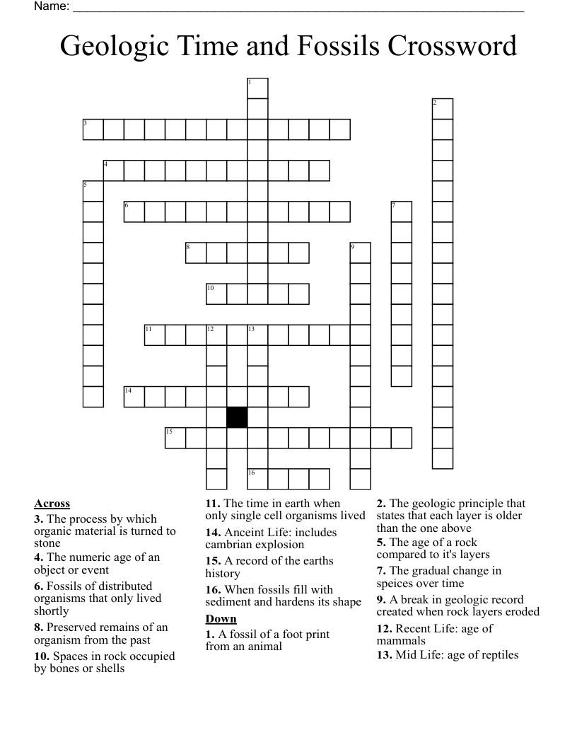 Geologic Time and Fossils Crossword
