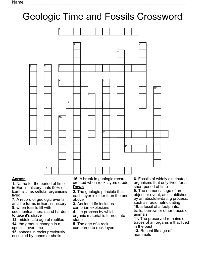 Geologic Time and Fossils Crossword 