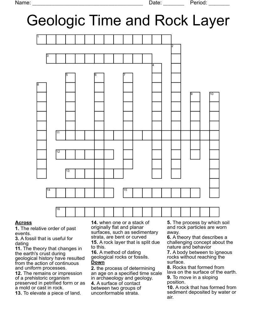 Geologic Time and Rock Layer Crossword