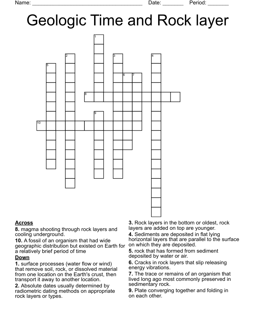 Geologic Time and Rock layer Crossword