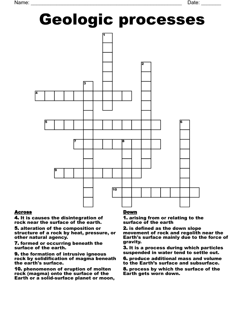 Geologic processes Crossword