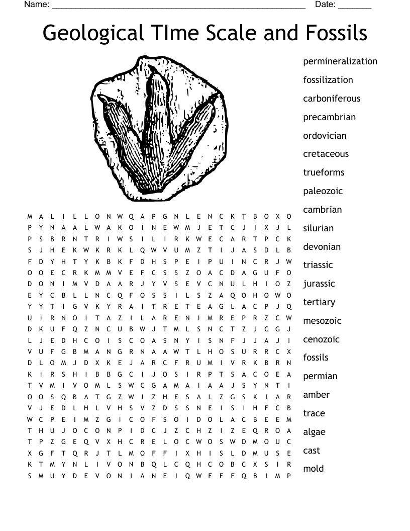 Geological TIme Scale and Fossils Word Search