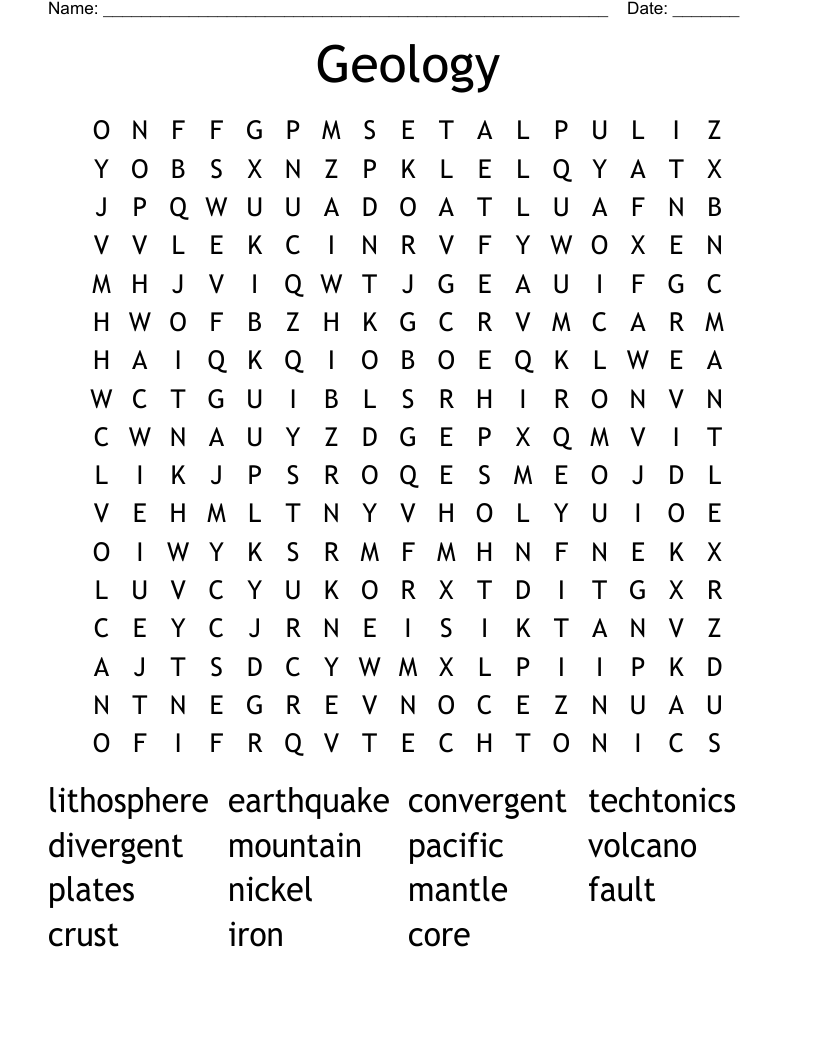 Geology Word Search