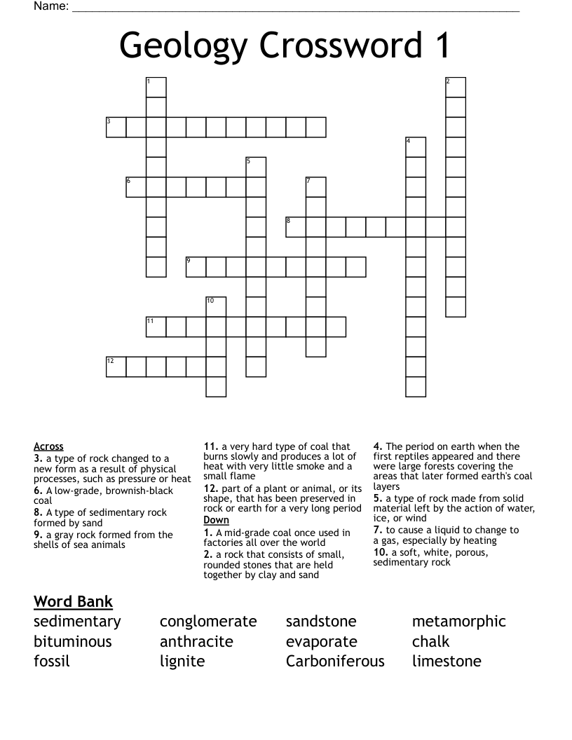 Geology Crossword 1