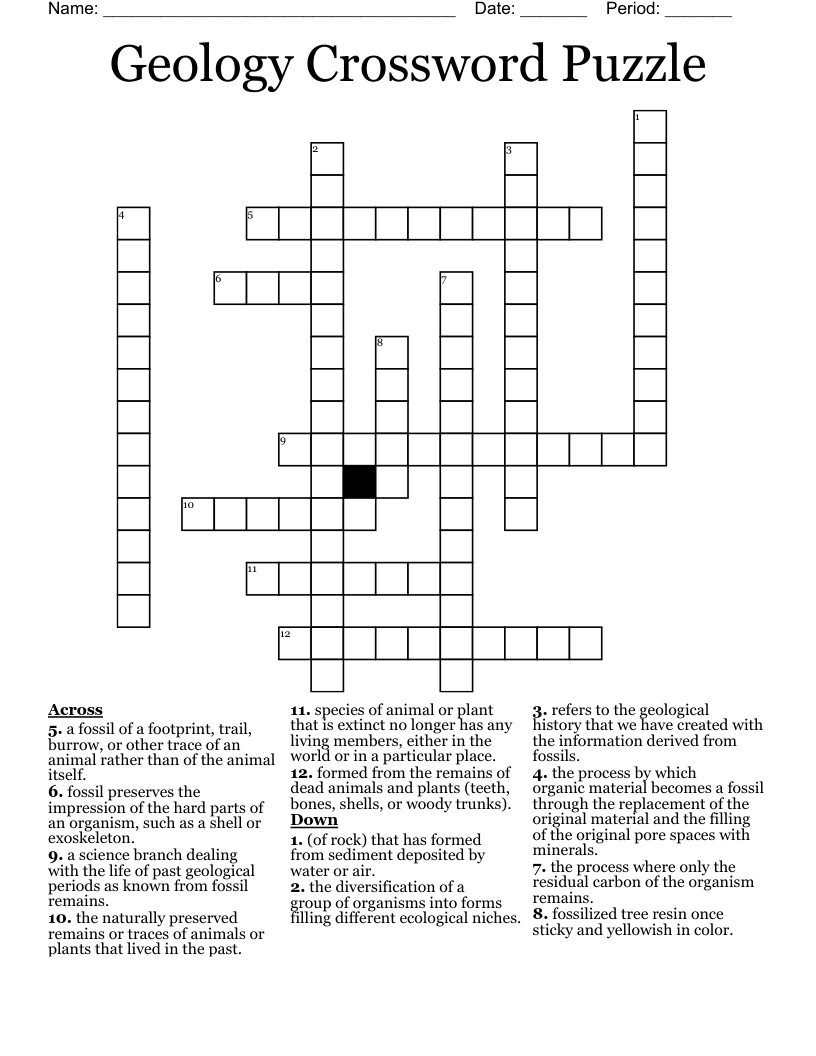 Geology Crossword Puzzle