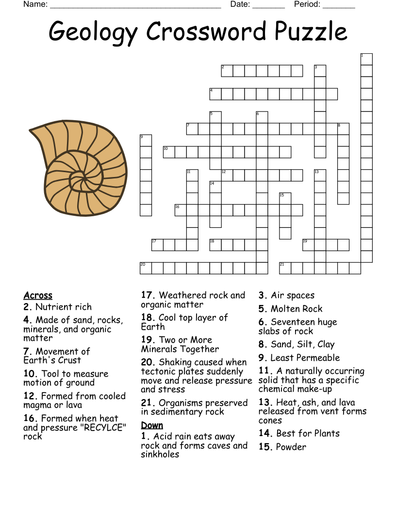 Geology Crossword Puzzle