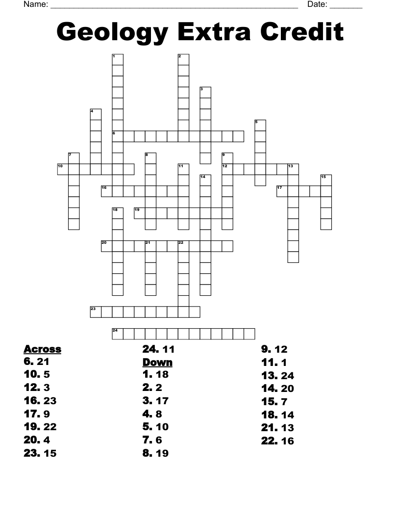 Geology Extra Credit Crossword