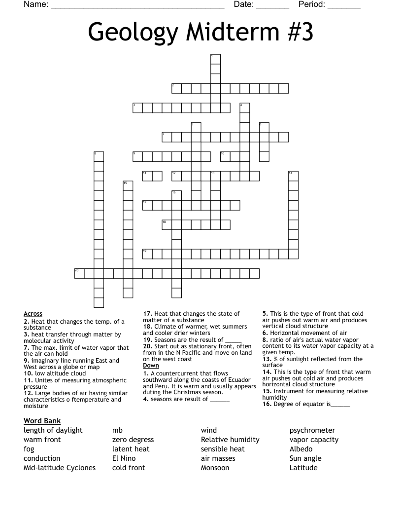 Geology Midterm #3 Crossword
