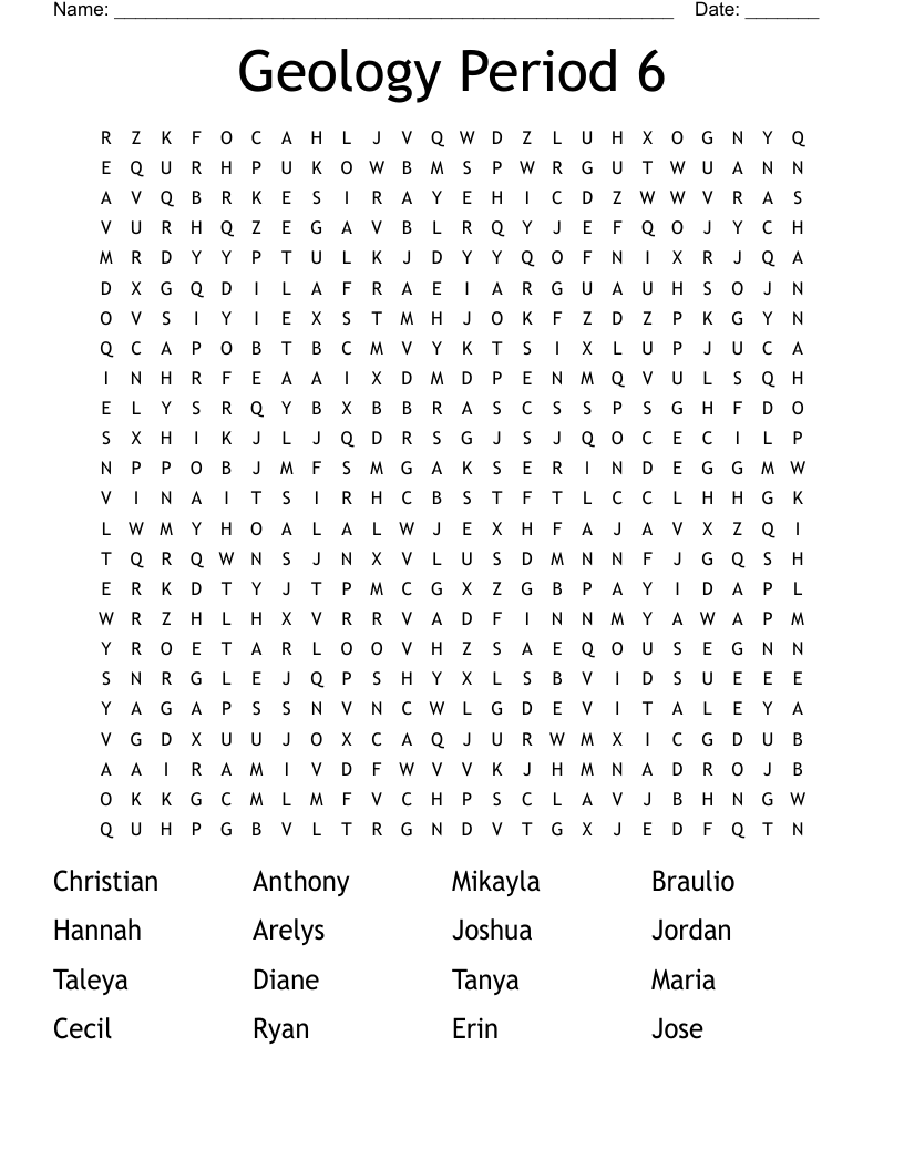 Geology Period 6 Word Search