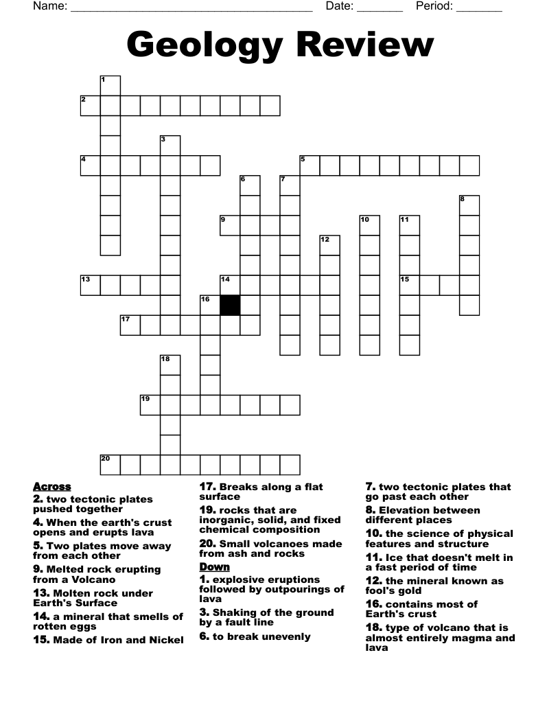 Geology Review  Crossword