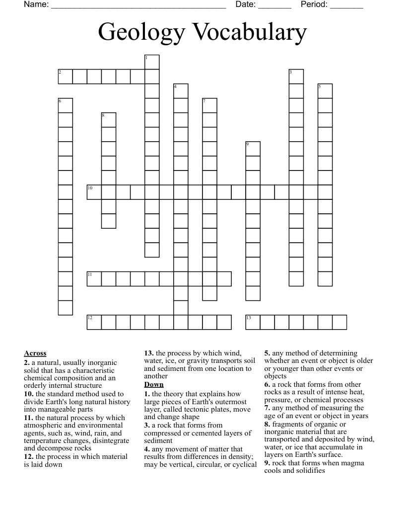 Geology Vocabulary Crossword