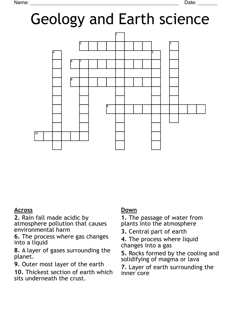 Geology and Earth science Crossword