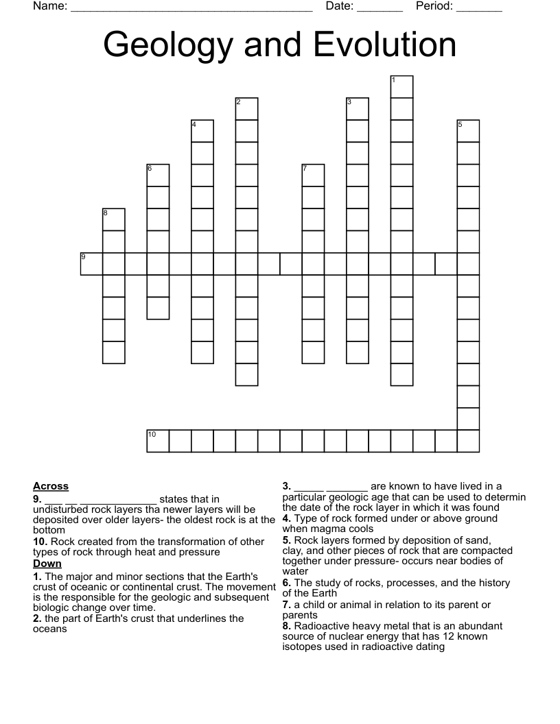 Geology and Evolution Crossword