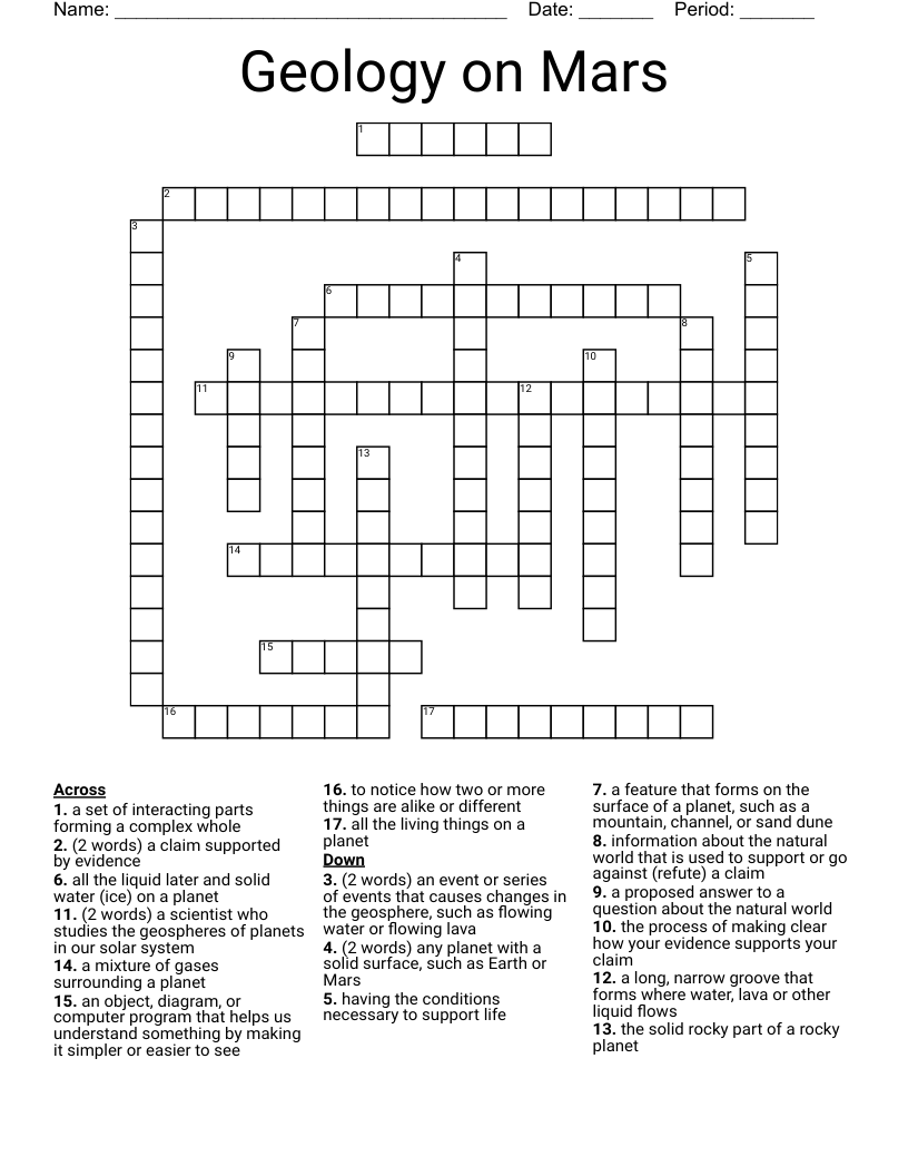 Geology on Mars Crossword