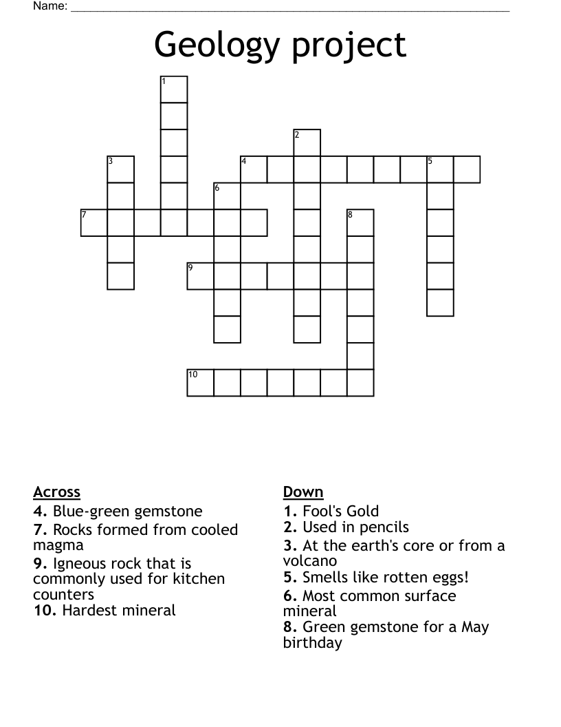 Geology project Crossword