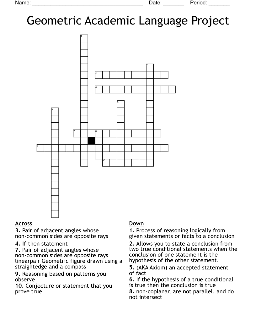 Geometric Academic Language Project Crossword