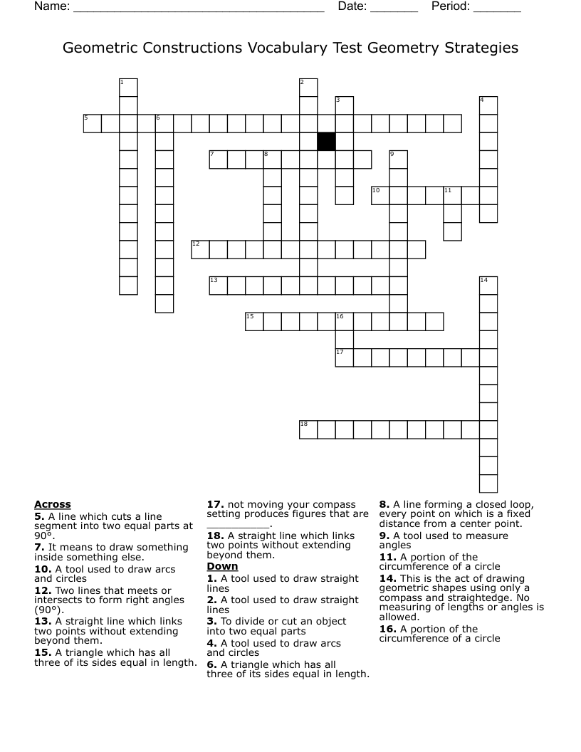 Geometric Constructions Vocabulary Test Geometry Strategies  Crossword