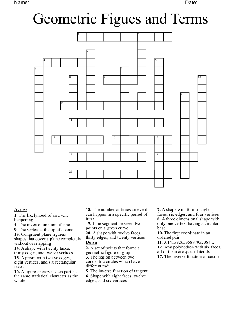 Geometric Figues and Terms Crossword