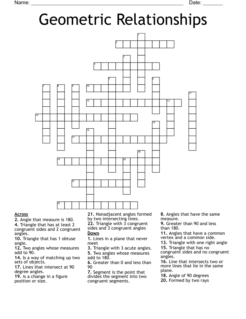 Geometric Relationships Crossword