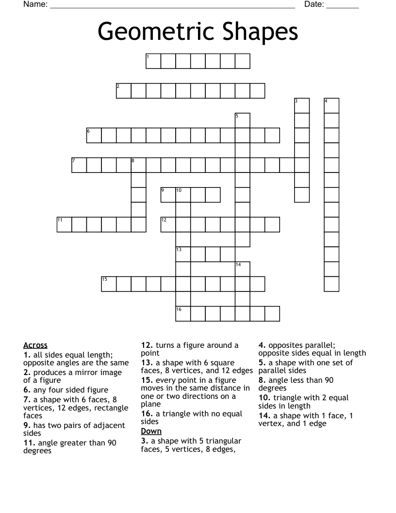 Geometric Shapes Crossword