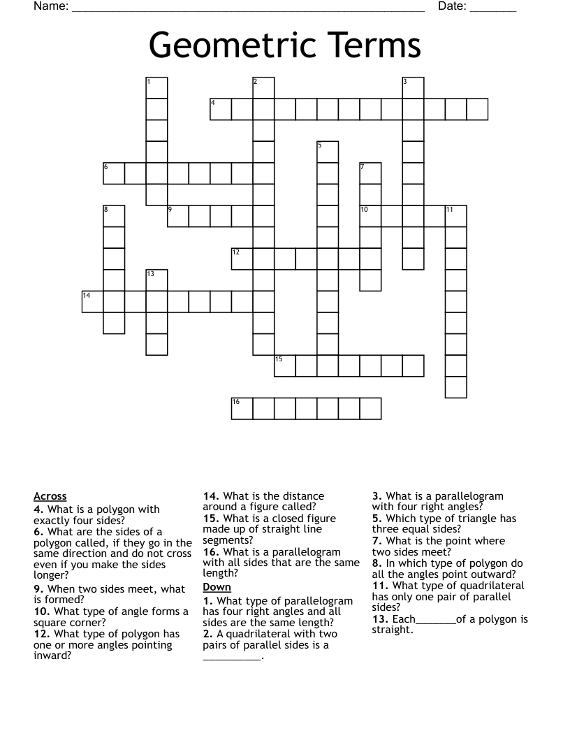 Geometric Terms Crossword