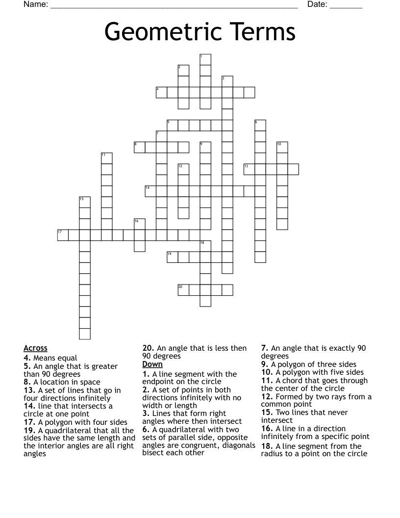 Geometric Terms Crossword