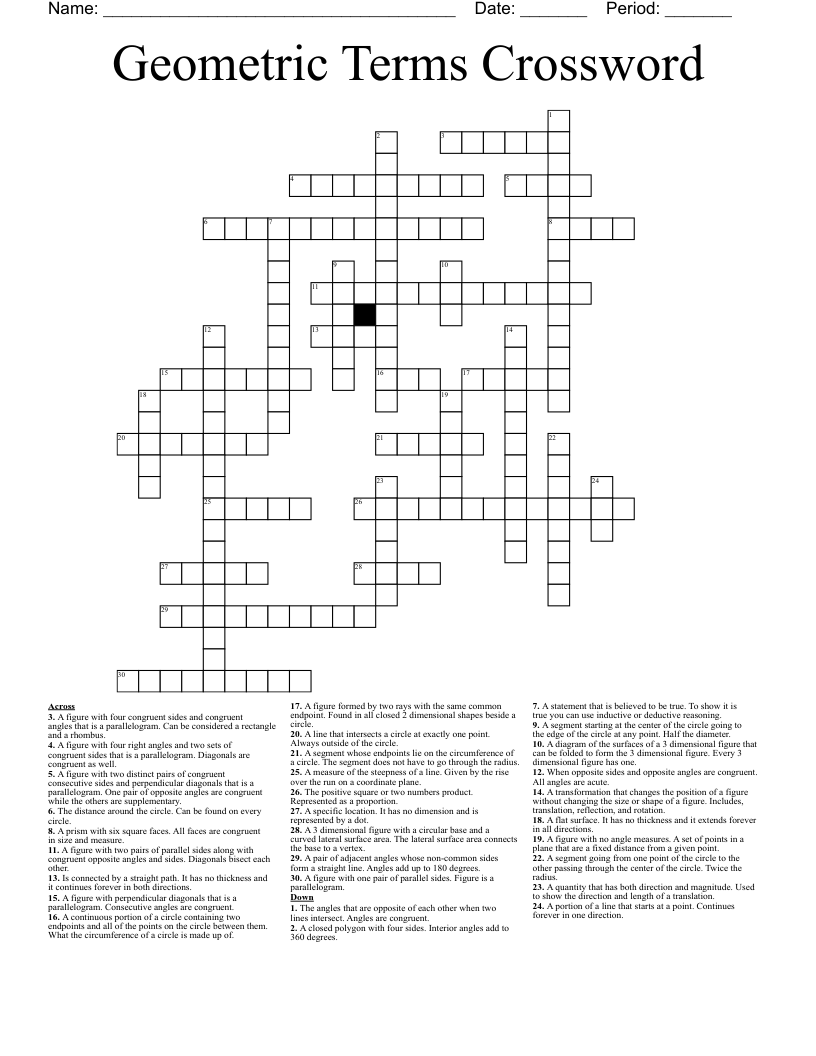 Geometric Terms Crossword
