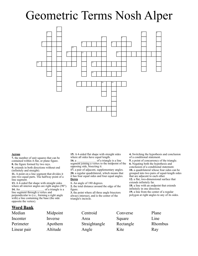 Geometric Terms Nosh Alper Crossword