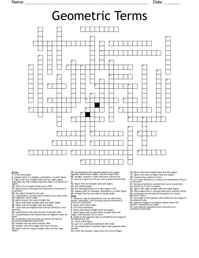 Geometric Terms  Crossword