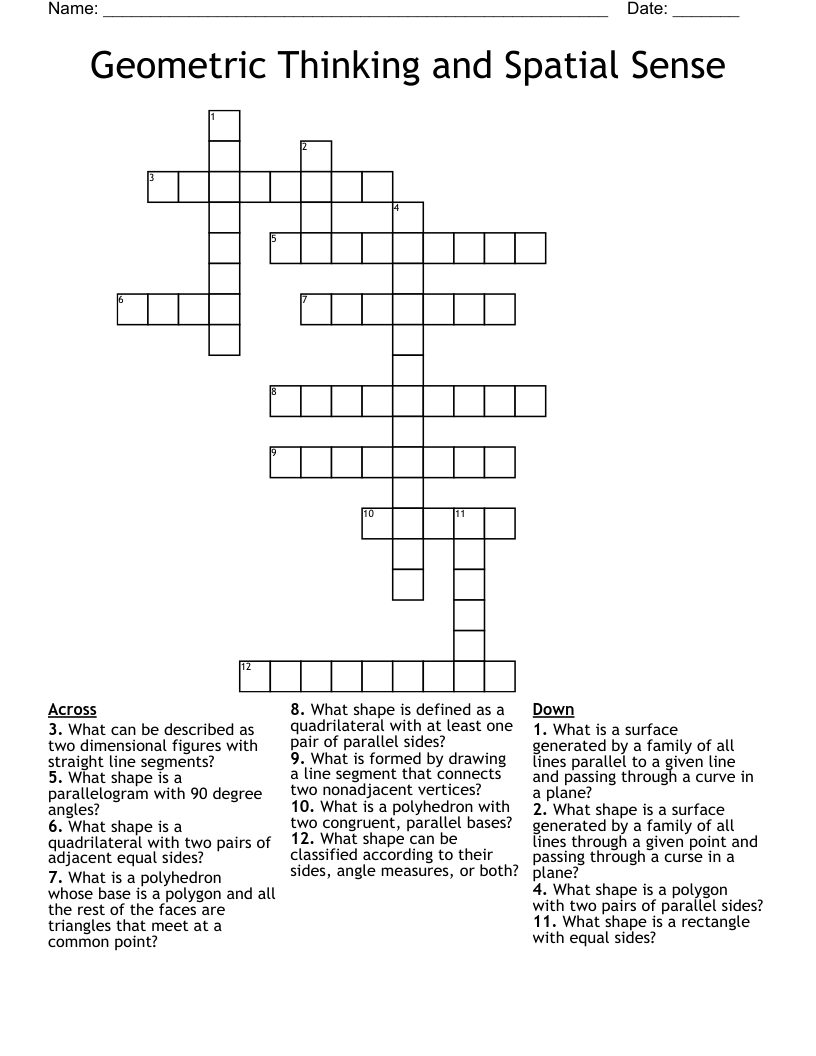 Geometric Thinking and Spatial Sense  Crossword