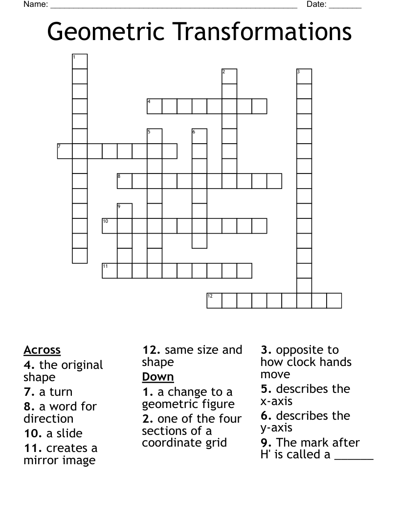 Geometric Transformations Crossword
