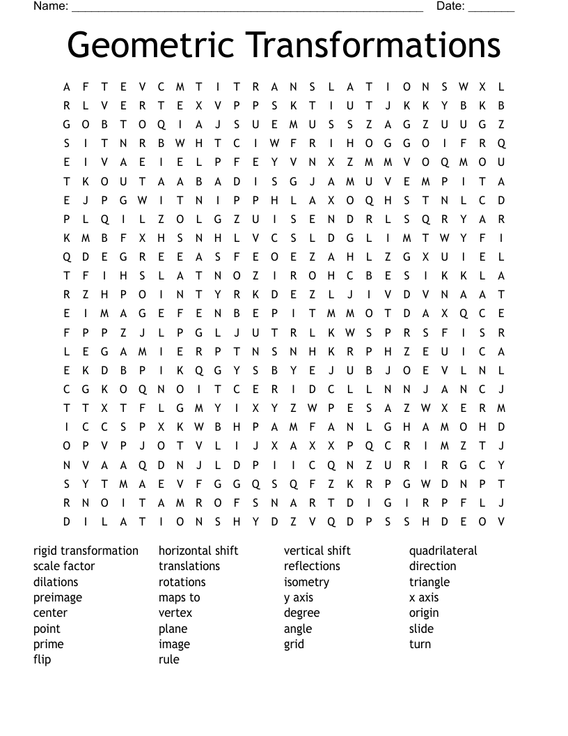 Geometric Transformations Word Search