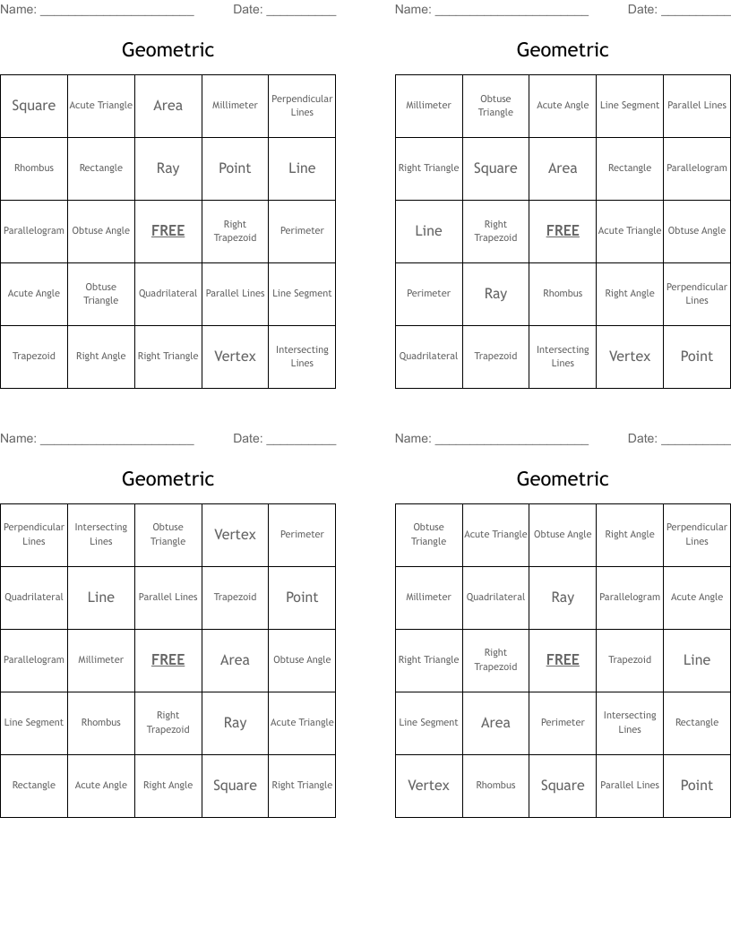 Geometric  Bingo Cards