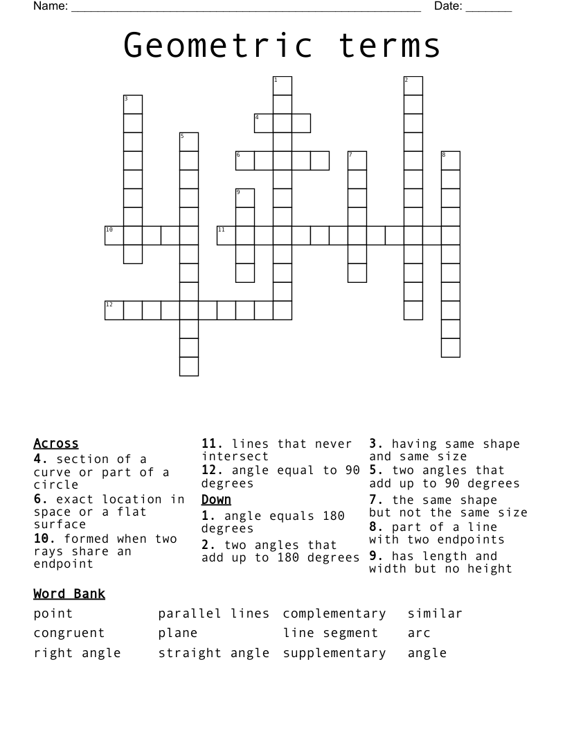 Geometric terms Crossword