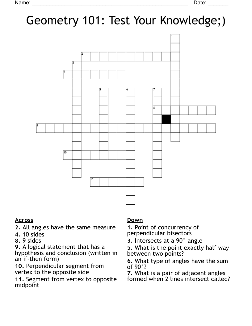 Geometry 101: Test Your Knowledge;) Crossword