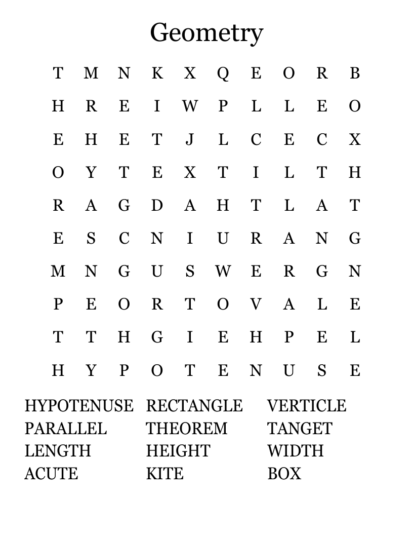 Geometry Word Search