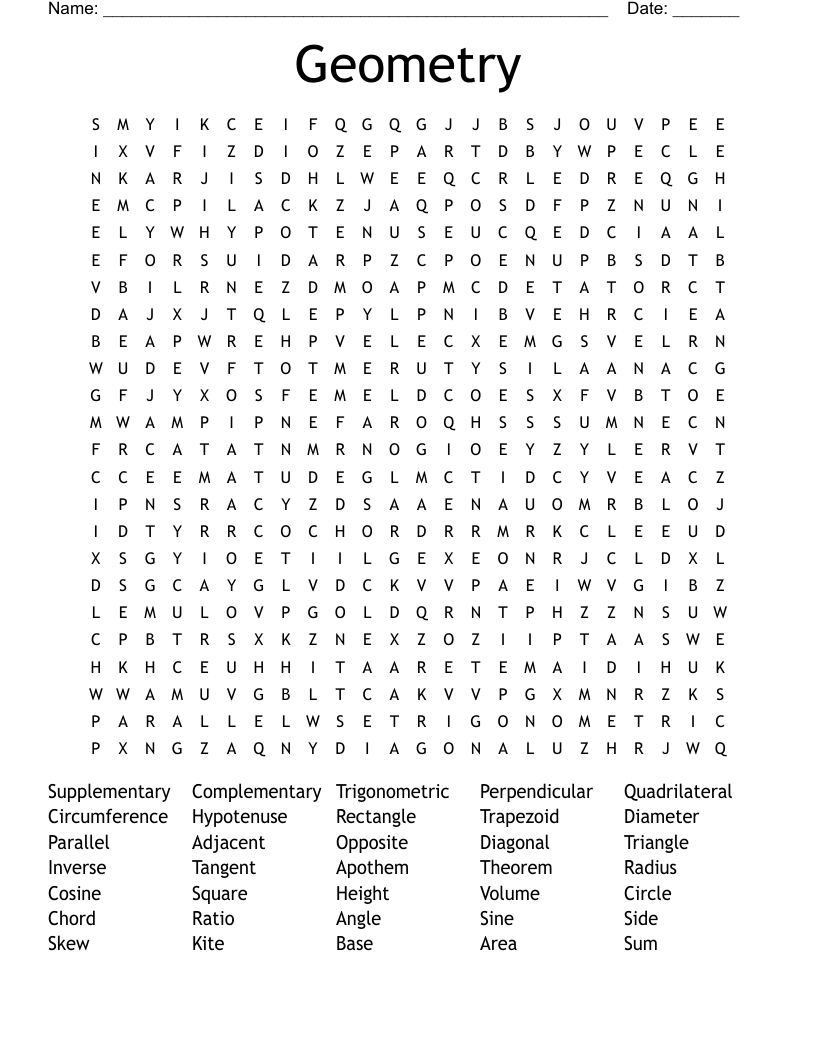 Geometry Word Search