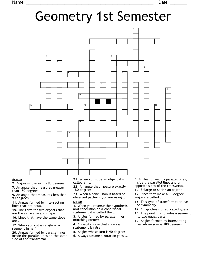 Geometry 1st Semester Crossword