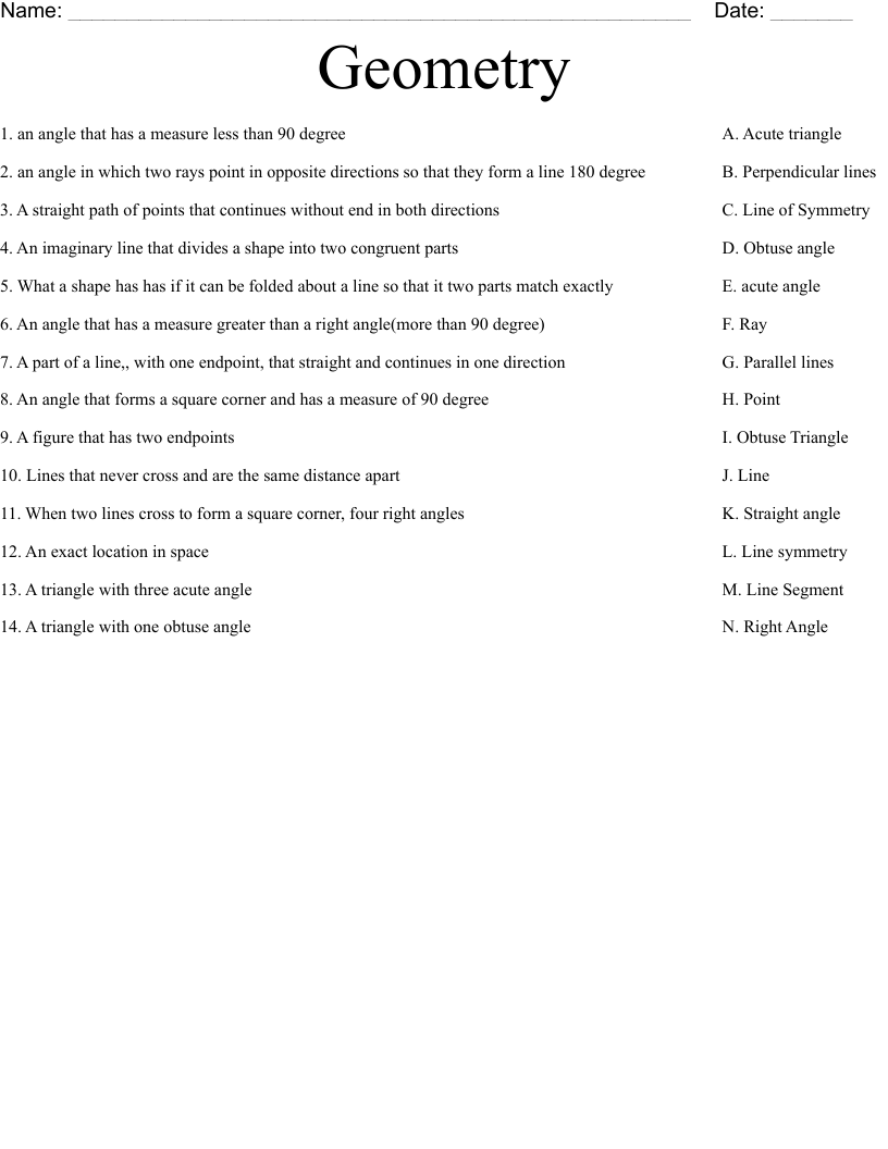 Geometry Worksheet