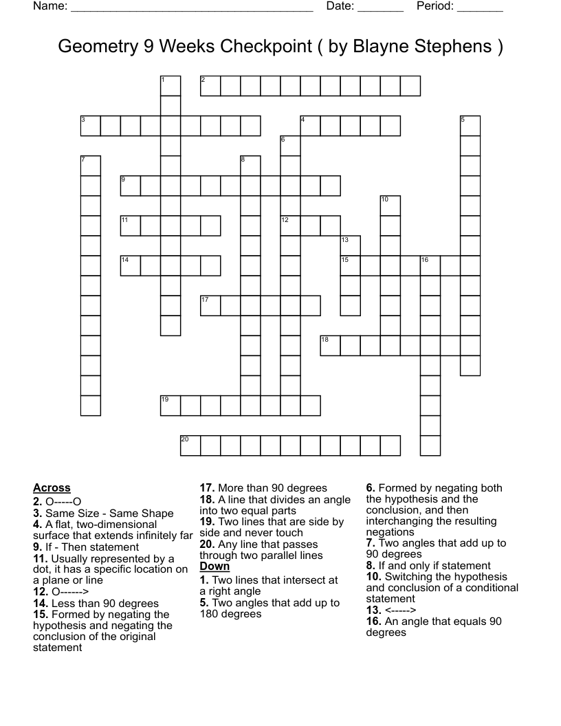 Geometry 9 Weeks Checkpoint ( by Blayne Stephens ) Crossword