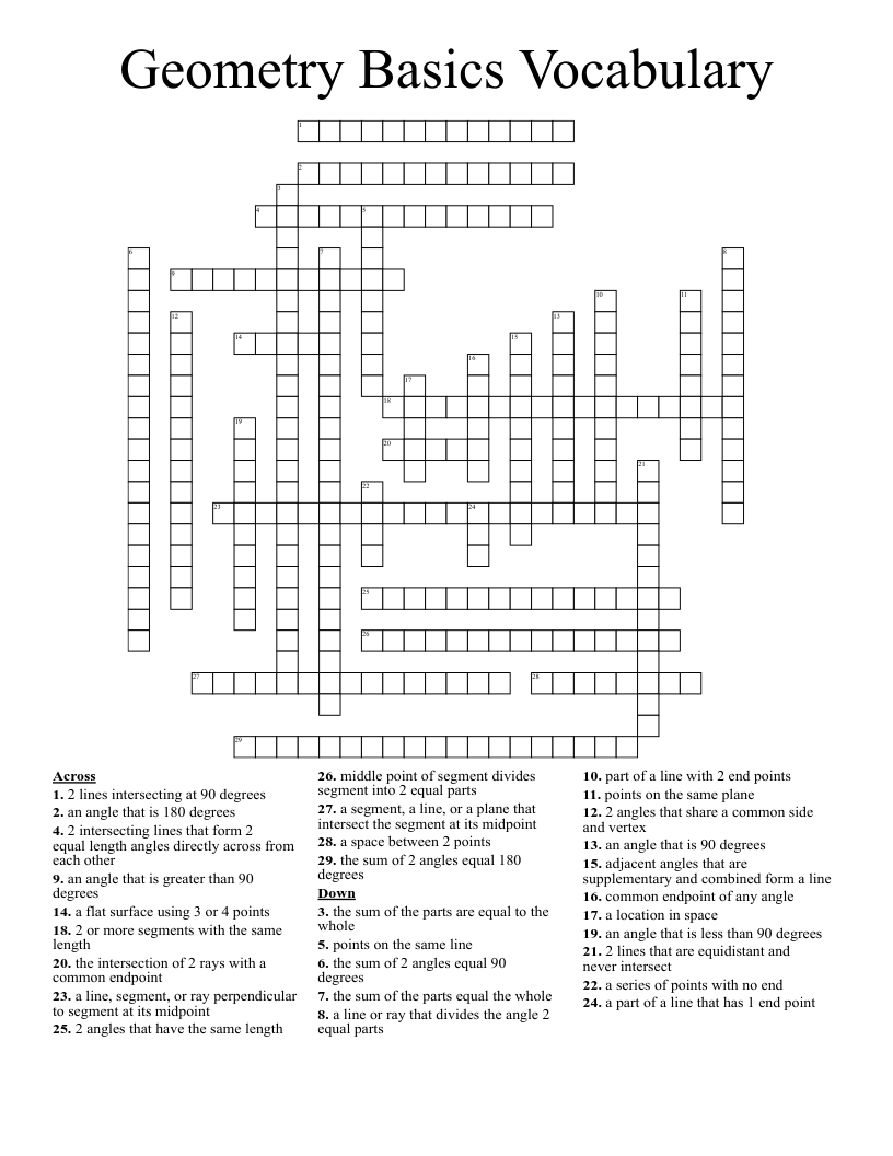 Geometry Basics Vocabulary  Crossword