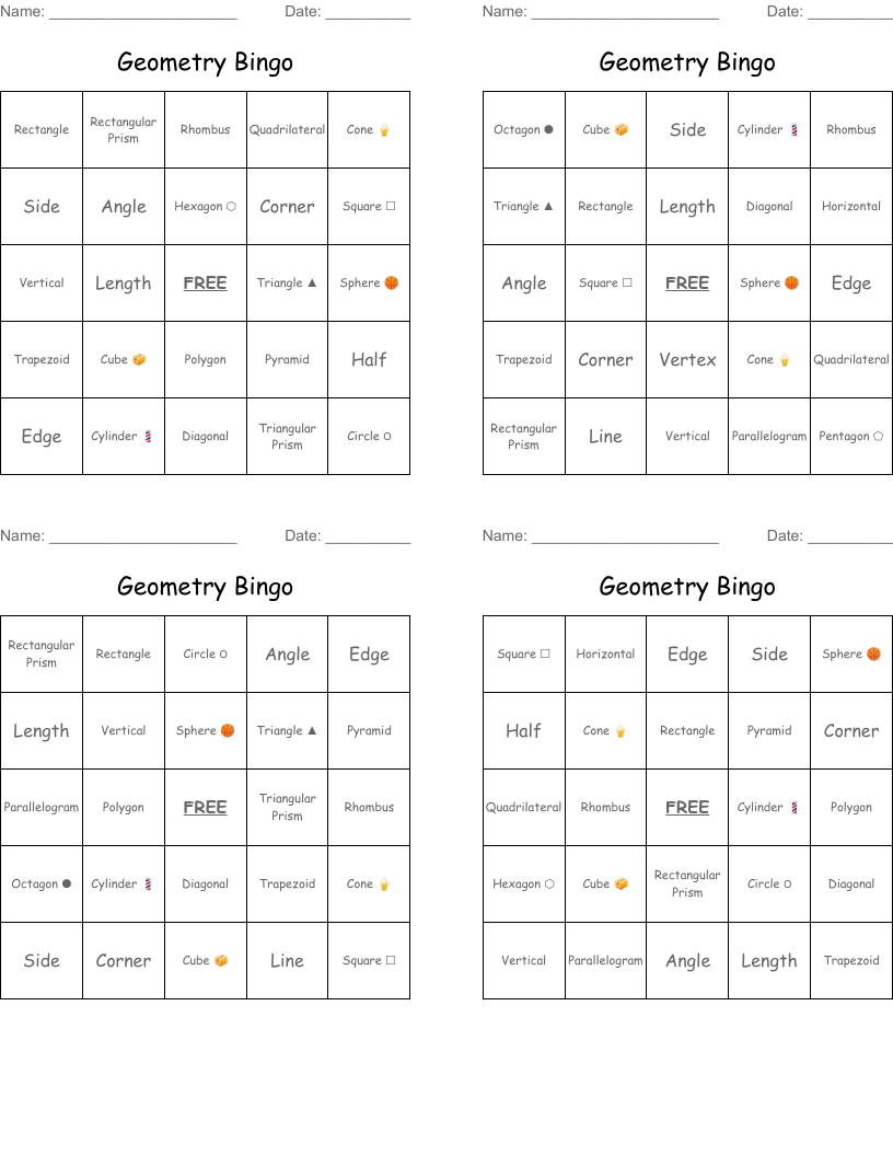 Geometry Bingo
