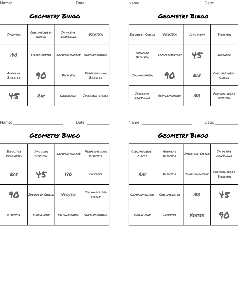 Geometry Bingo