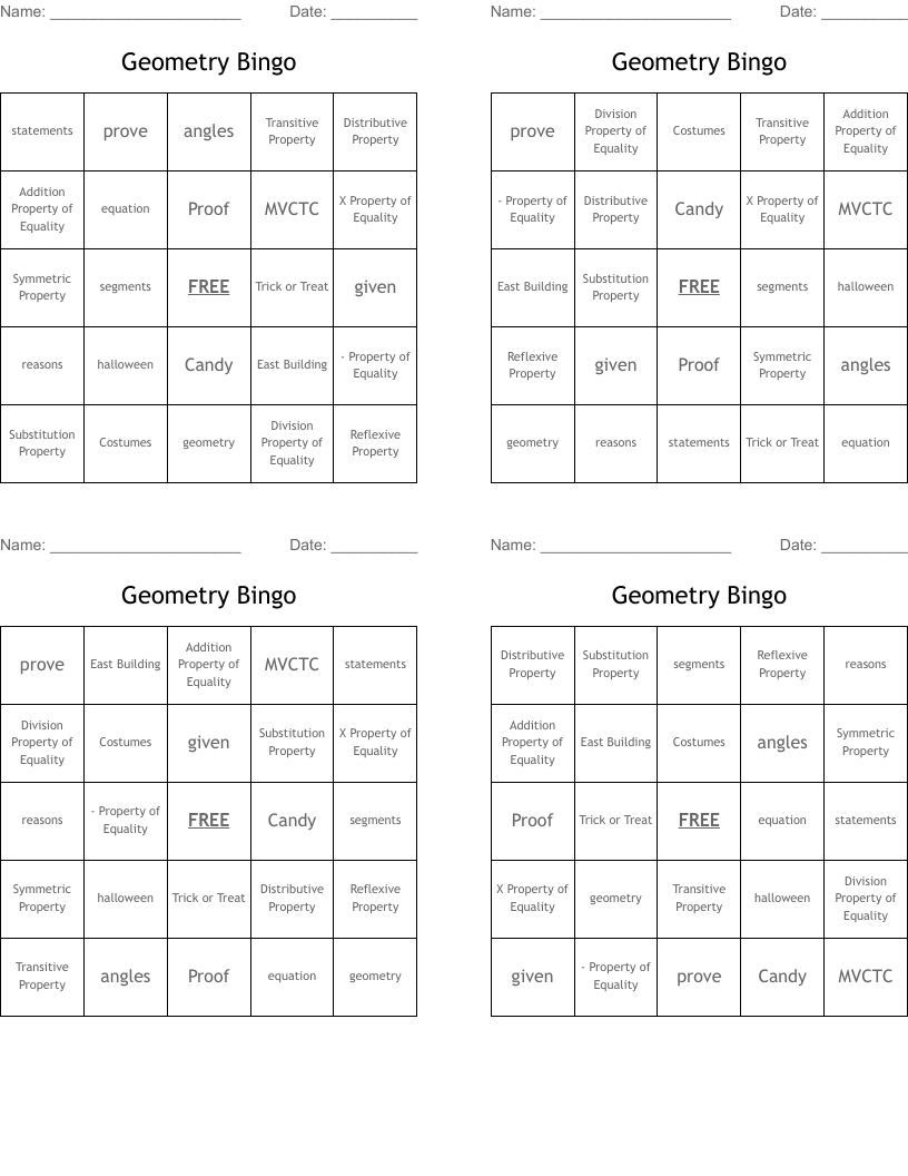 Geometry Bingo