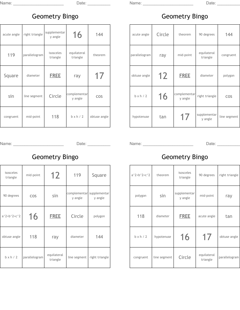 Geometry Bingo