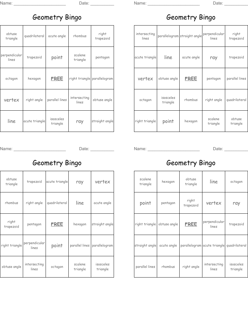 Geometry Bingo