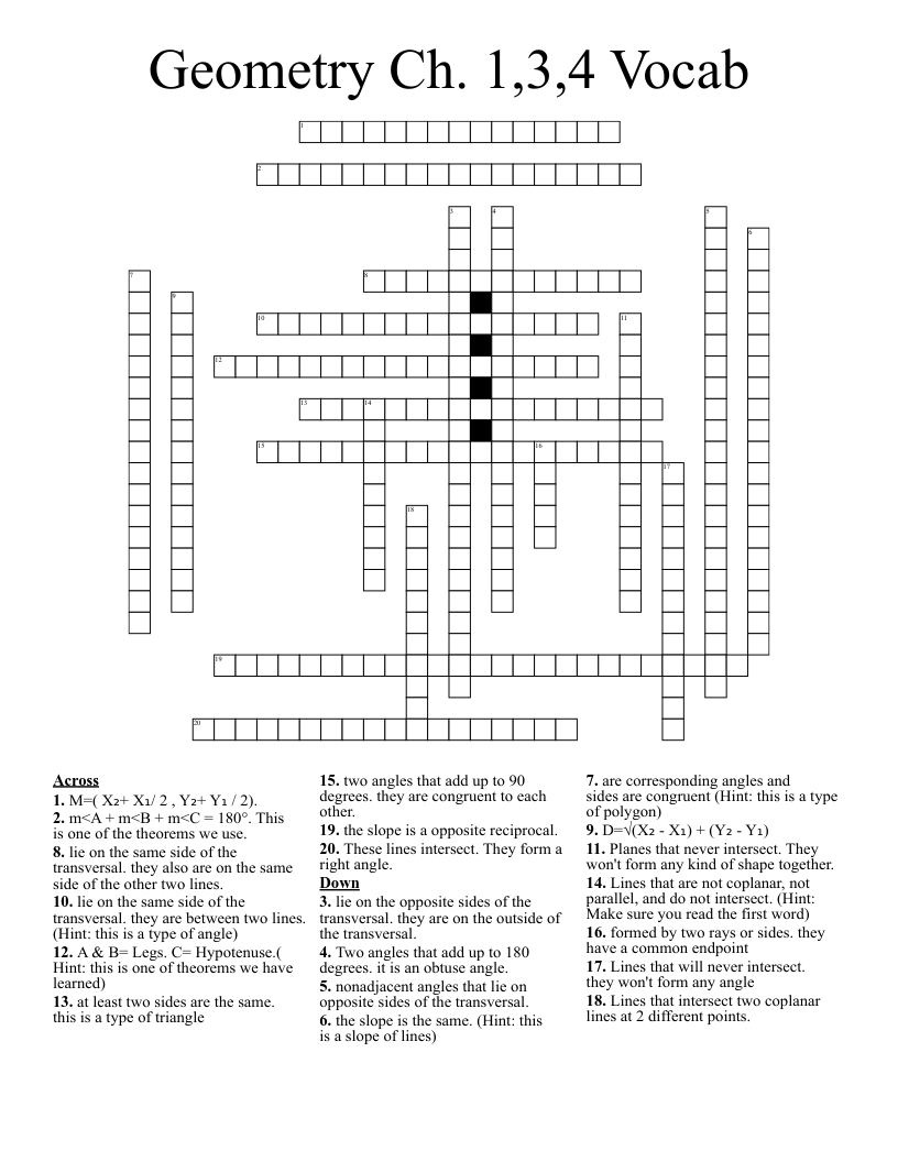 Geometry Ch. 1,3,4 Vocab Crossword
