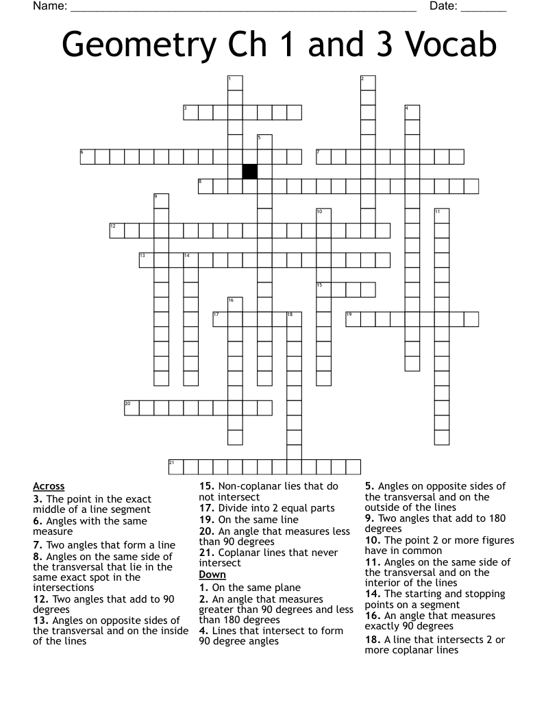 Geometry Ch 1 and 3 Vocab Crossword