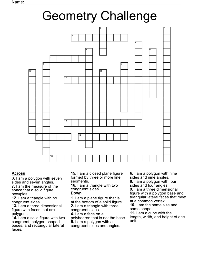 Geometry Challenge Crossword
